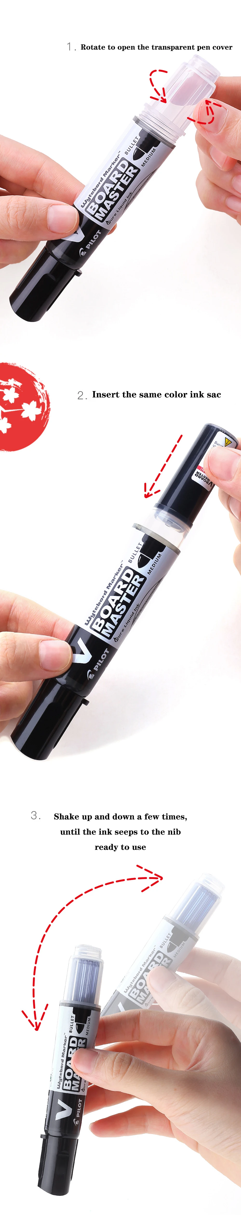 Pilot Whiteboard Marker 2.3mm Medium Bullet Erasable Refillable Liquid Ink School/Office Painting Supplies Teacher Stationery