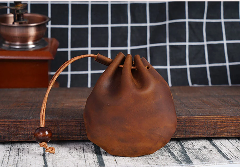 AIGUONIU Original Handmade Genuine Leather Unisex Coin Purse Cow Leather Coins Money Pocket Retro Wallet Drawstring Storage Bag