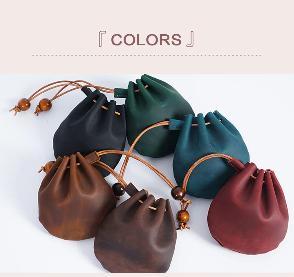 AIGUONIU Original Handmade Genuine Leather Unisex Coin Purse Cow Leather Coins Money Pocket Retro Wallet Drawstring Storage Bag