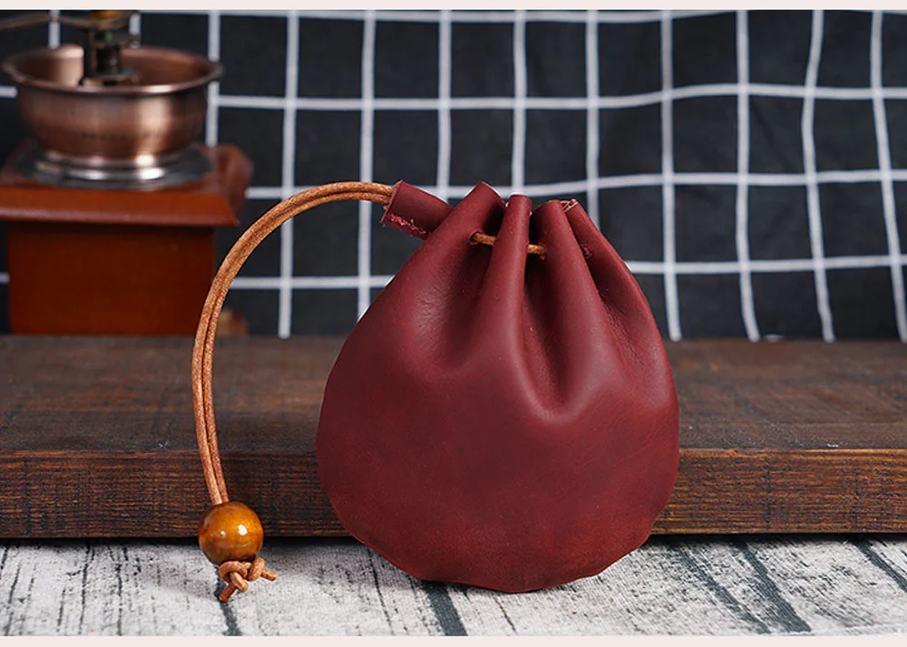 AIGUONIU Original Handmade Genuine Leather Unisex Coin Purse Cow Leather Coins Money Pocket Retro Wallet Drawstring Storage Bag