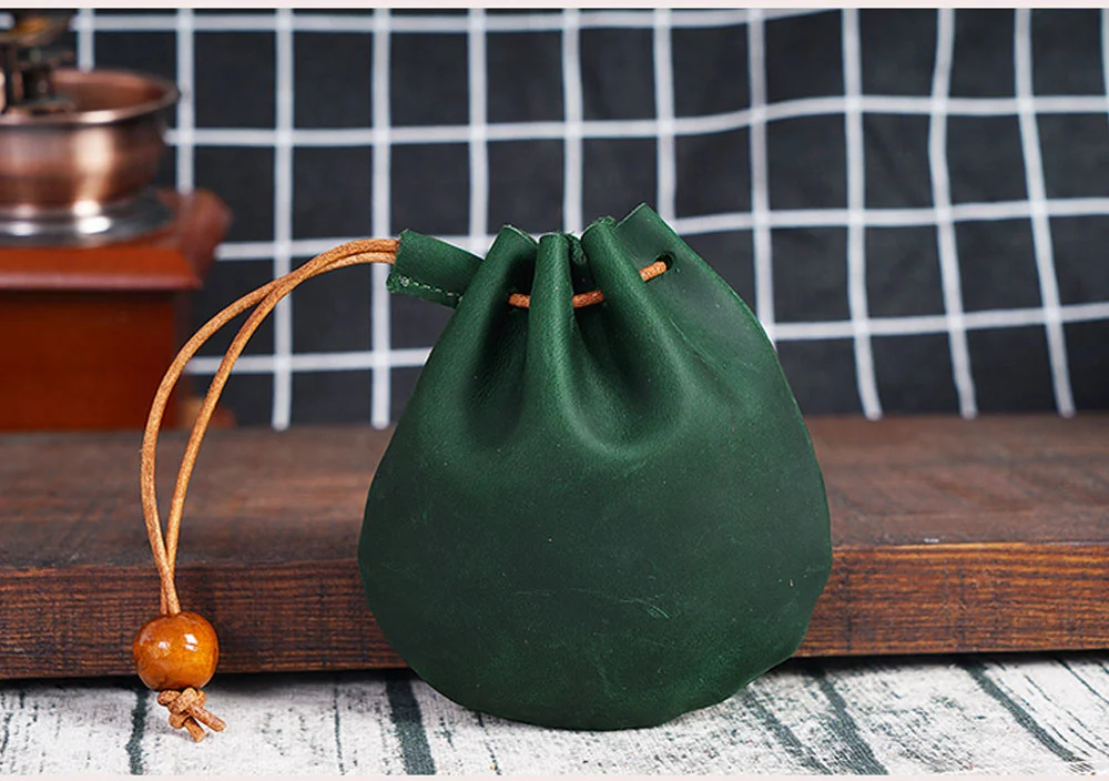AIGUONIU Original Handmade Genuine Leather Unisex Coin Purse Cow Leather Coins Money Pocket Retro Wallet Drawstring Storage Bag