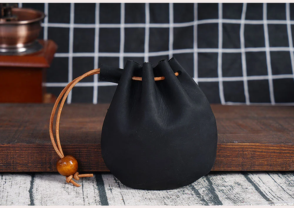 AIGUONIU Original Handmade Genuine Leather Unisex Coin Purse Cow Leather Coins Money Pocket Retro Wallet Drawstring Storage Bag