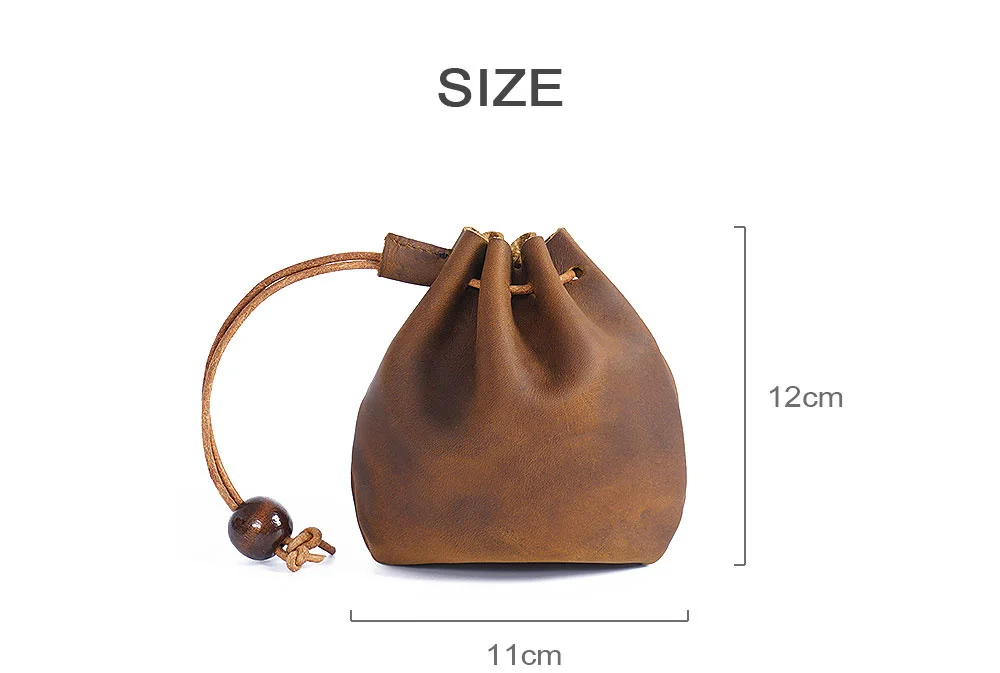 AIGUONIU Original Handmade Genuine Leather Unisex Coin Purse Cow Leather Coins Money Pocket Retro Wallet Drawstring Storage Bag