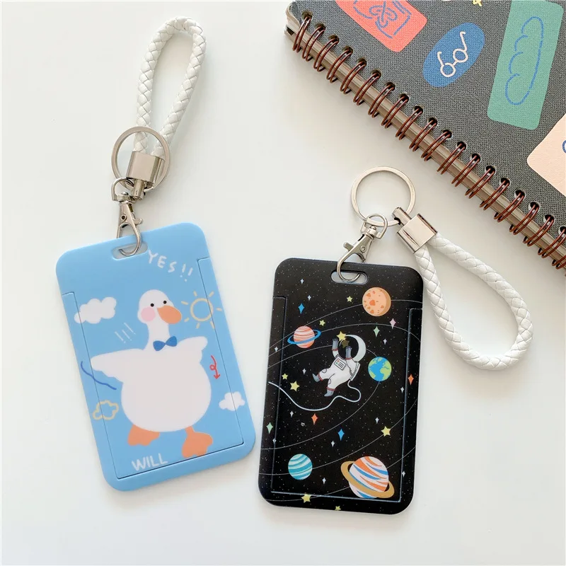 1Pc Women Men Business Card Holder Cartoon Cute Retractable Credit Card Holders Bank ID Holders Badge Child Bus Card Cover Case