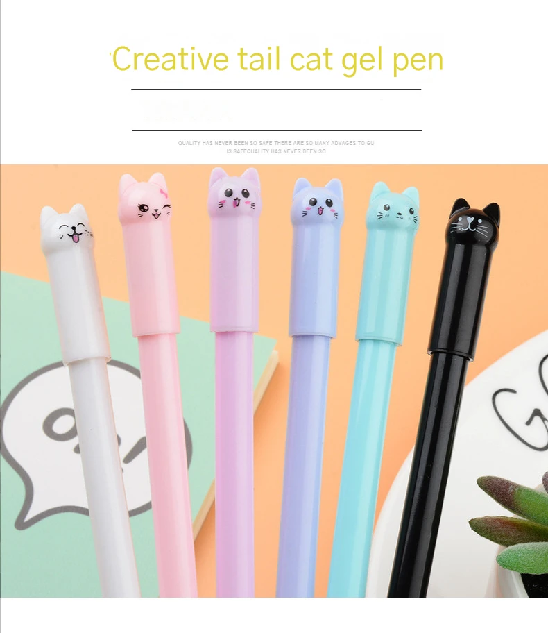 10Pcs/Lot Cute Cat Gel Pen Kawaii Kitten Neutral Pen 0.38mm Black Gel Ink Pens School Writing Stationery Office Supplies Gift