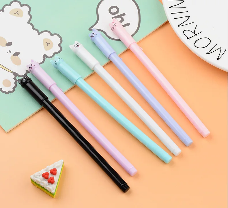 10Pcs/Lot Cute Cat Gel Pen Kawaii Kitten Neutral Pen 0.38mm Black Gel Ink Pens School Writing Stationery Office Supplies Gift