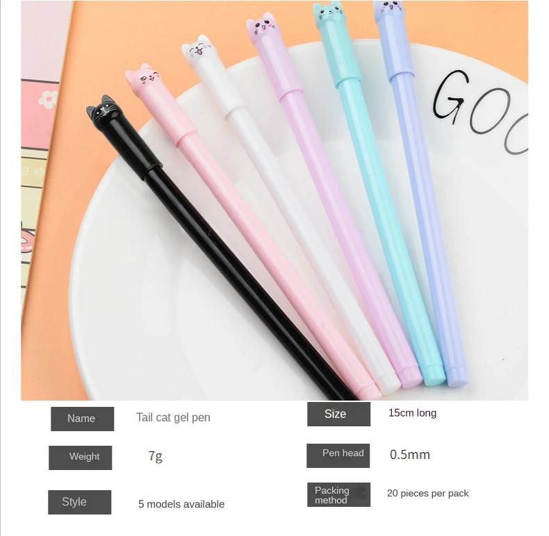 10Pcs/Lot Cute Cat Gel Pen Kawaii Kitten Neutral Pen 0.38mm Black Gel Ink Pens School Writing Stationery Office Supplies Gift