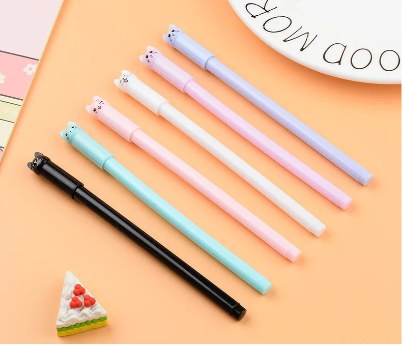 10Pcs/Lot Cute Cat Gel Pen Kawaii Kitten Neutral Pen 0.38mm Black Gel Ink Pens School Writing Stationery Office Supplies Gift
