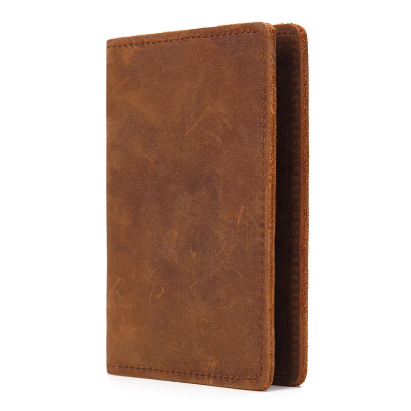Genuine Leather Crazy Horse Passport Cover Men Wallet ID Credit Card Case Vintage Male Passport Holder for Men Slim Document