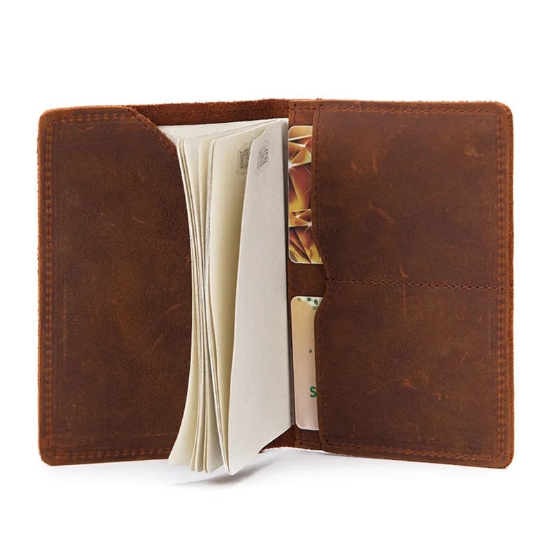 Genuine Leather Crazy Horse Passport Cover Men Wallet ID Credit Card Case Vintage Male Passport Holder for Men Slim Document