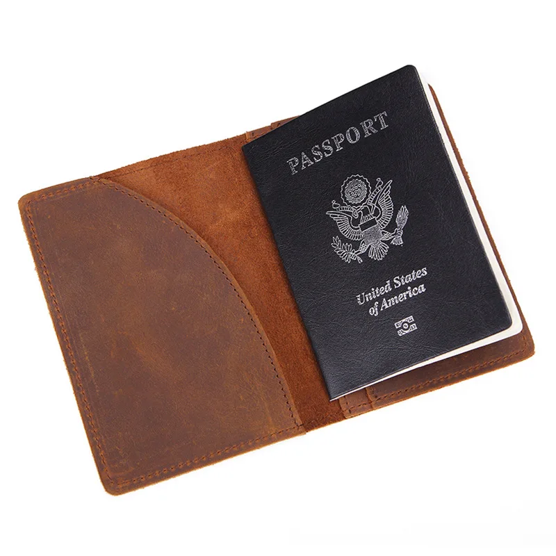 Genuine Leather Crazy Horse Passport Cover Men Wallet ID Credit Card Case Vintage Male Passport Holder for Men Slim Document
