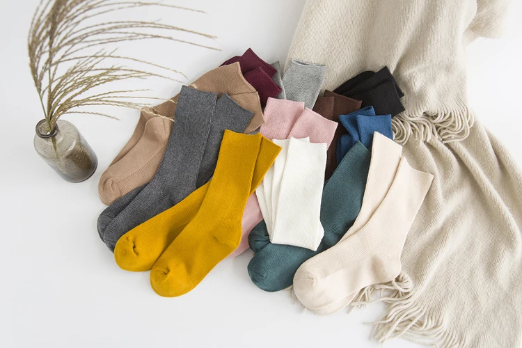 Japanese Style High School Girls High Socks Cotton Solid Color Loose Long Socks Cotton Knitting Black White Coffee Women's Socks