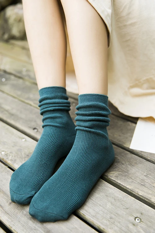 Japanese Style High School Girls High Socks Cotton Solid Color Loose Long Socks Cotton Knitting Black White Coffee Women's Socks