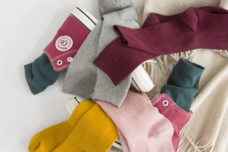 Japanese Style High School Girls High Socks Cotton Solid Color Loose Long Socks Cotton Knitting Black White Coffee Women's Socks
