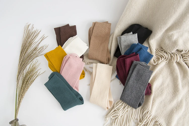 Japanese Style High School Girls High Socks Cotton Solid Color Loose Long Socks Cotton Knitting Black White Coffee Women's Socks
