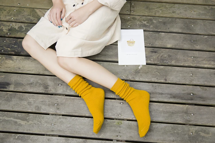 Japanese Style High School Girls High Socks Cotton Solid Color Loose Long Socks Cotton Knitting Black White Coffee Women's Socks