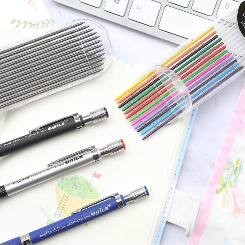 2.0MM Mechanical Pencil Set 2B Automatic Pencils Lápices with Color/black Lead Core for Art Sketch Write Handicraft