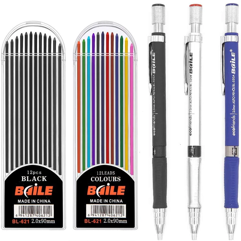 2.0MM Mechanical Pencil Set 2B Automatic Pencils Lápices with Color/black Lead Core for Art Sketch Write Handicraft