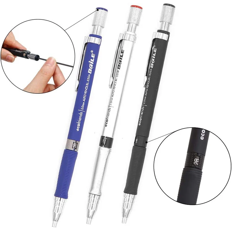 2.0MM Mechanical Pencil Set 2B Automatic Pencils Lápices with Color/black Lead Core for Art Sketch Write Handicraft