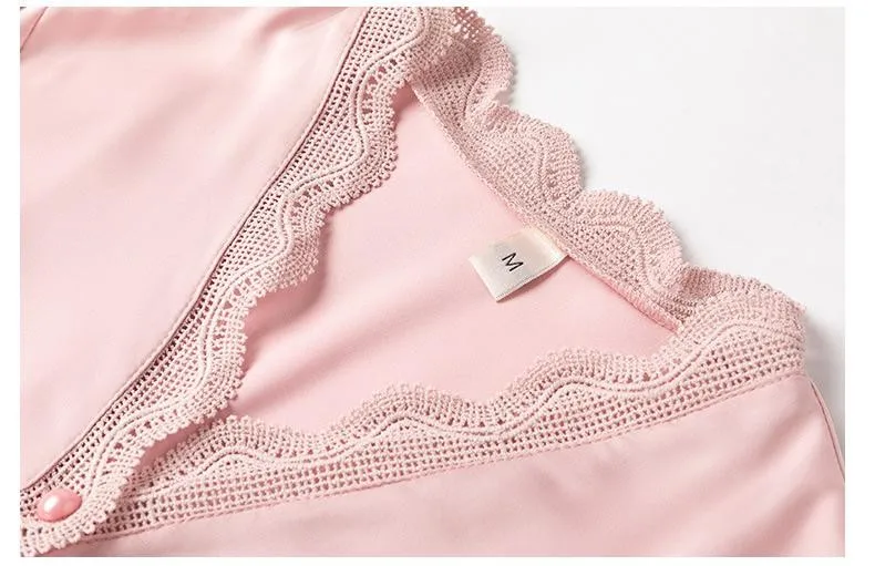 Casual Pajamas Set Satin Sexy Women 2 Piece Sleepwear Silky Pyjamas Loungewear Solid Nightwear Spring New Bathrobe Shirt&Pants