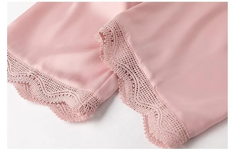 Casual Pajamas Set Satin Sexy Women 2 Piece Sleepwear Silky Pyjamas Loungewear Solid Nightwear Spring New Bathrobe Shirt&Pants