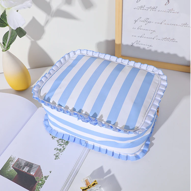 Ruffle Cosmetic Bag Travel Makeup Nylon Pouch For Women Girls Large Toiletry Multifunction Organizer Storage Zipper Waterproof