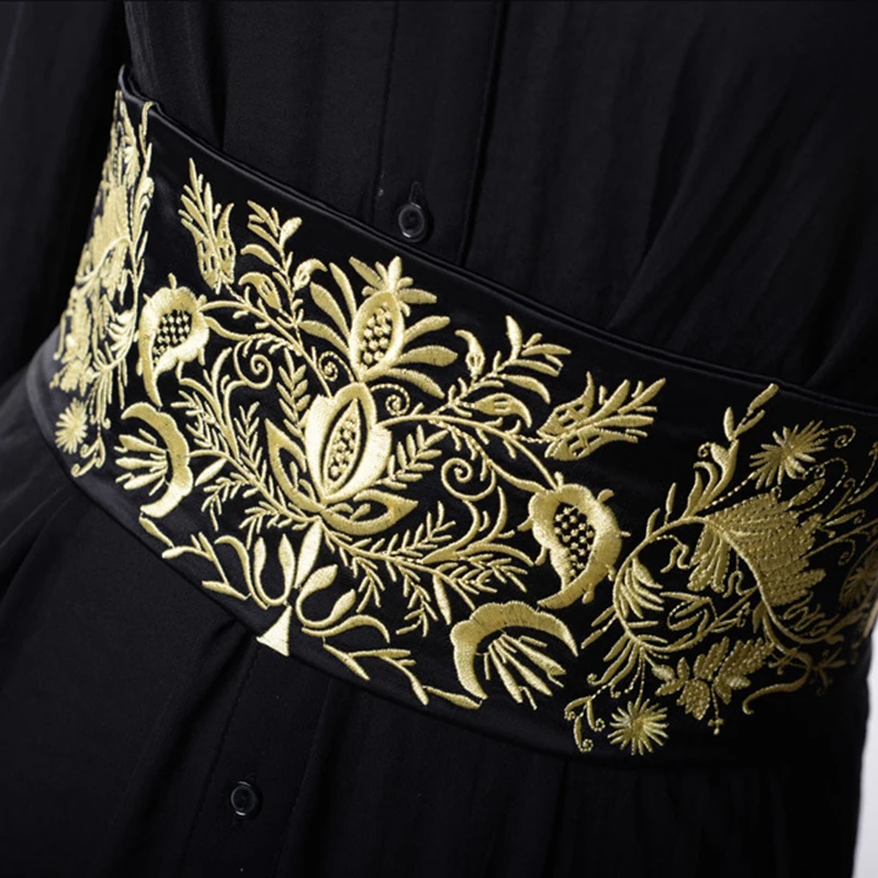 Vintage Embroidery Fabric Wide Belt Women Dress Belt Elastic Waist Cummerbund Japanese Kimono Girdle Yukata Obi Retro Waistband