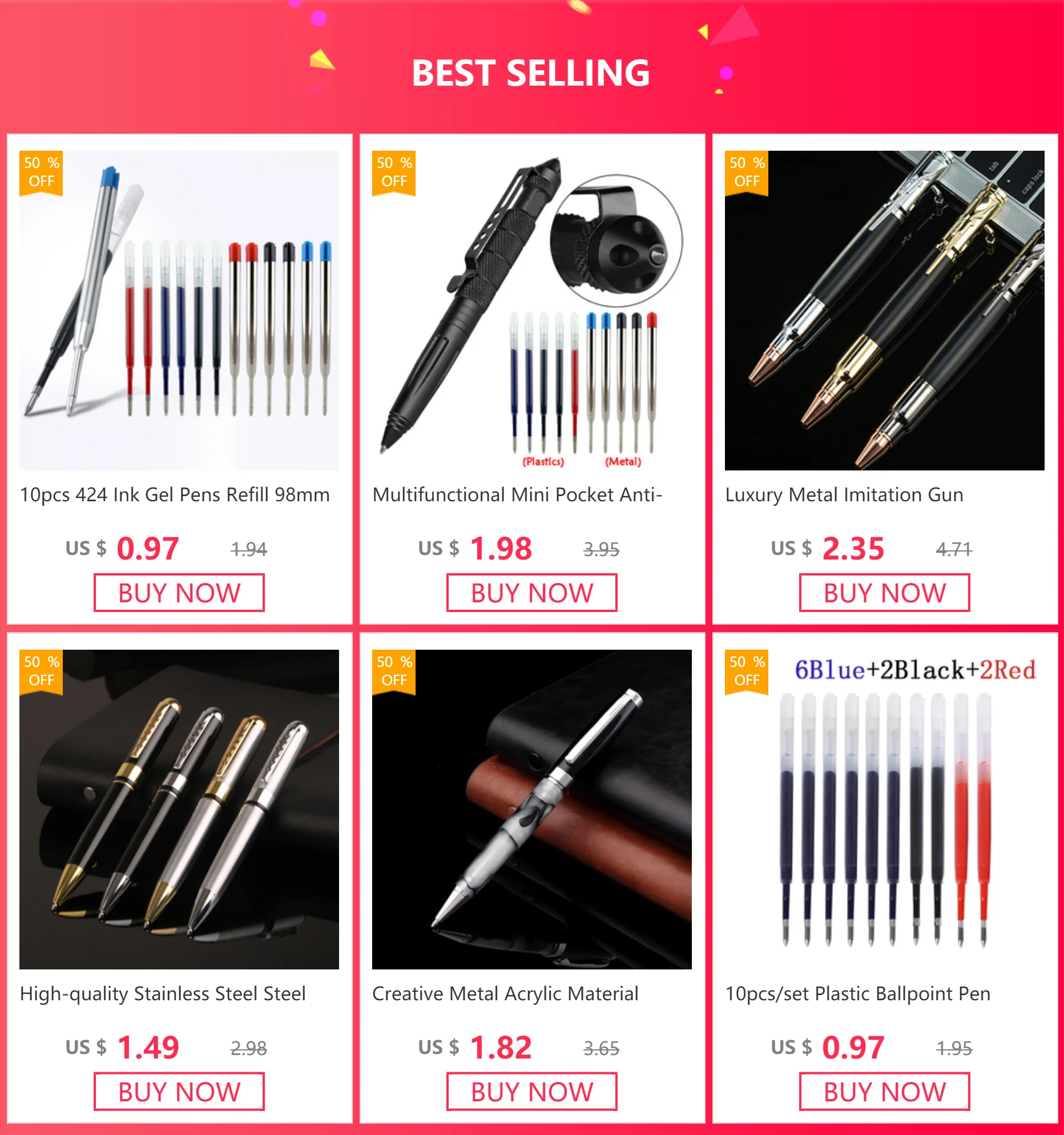 10pcs/set Plastic Ballpoint Pen Refills 99mm Length 0.5mm Pressed Writing Pen Replaceable Rods School Office Stationery Supplies