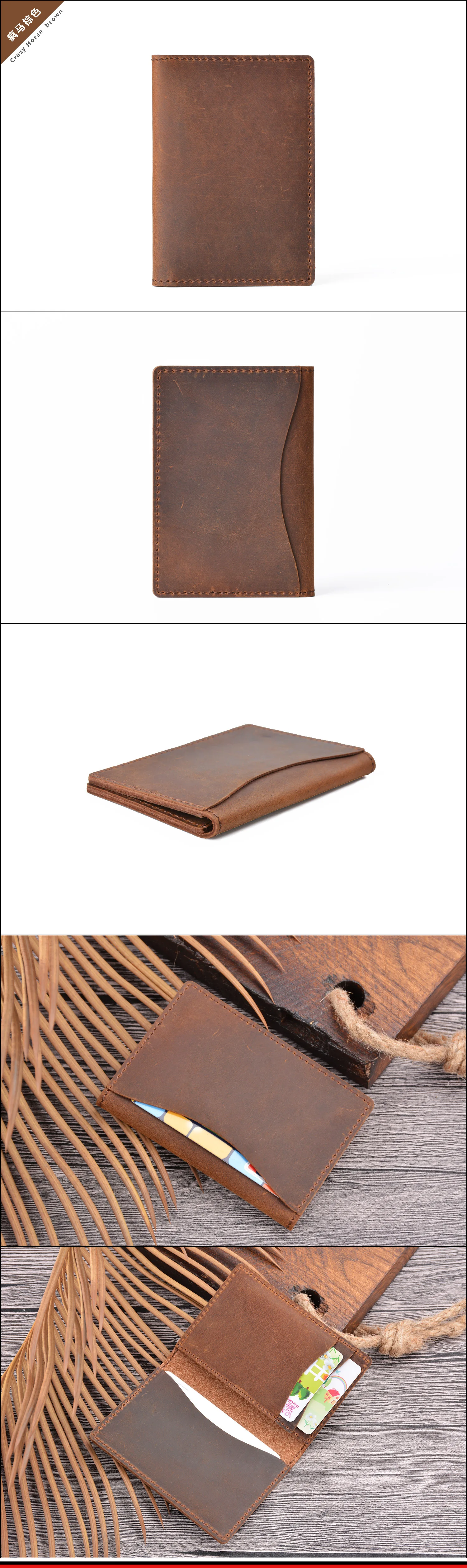 AIGUONIU Credit ID Card Holder Vintage Design Crazy Horse Leather Customized Business Men Women Wallet