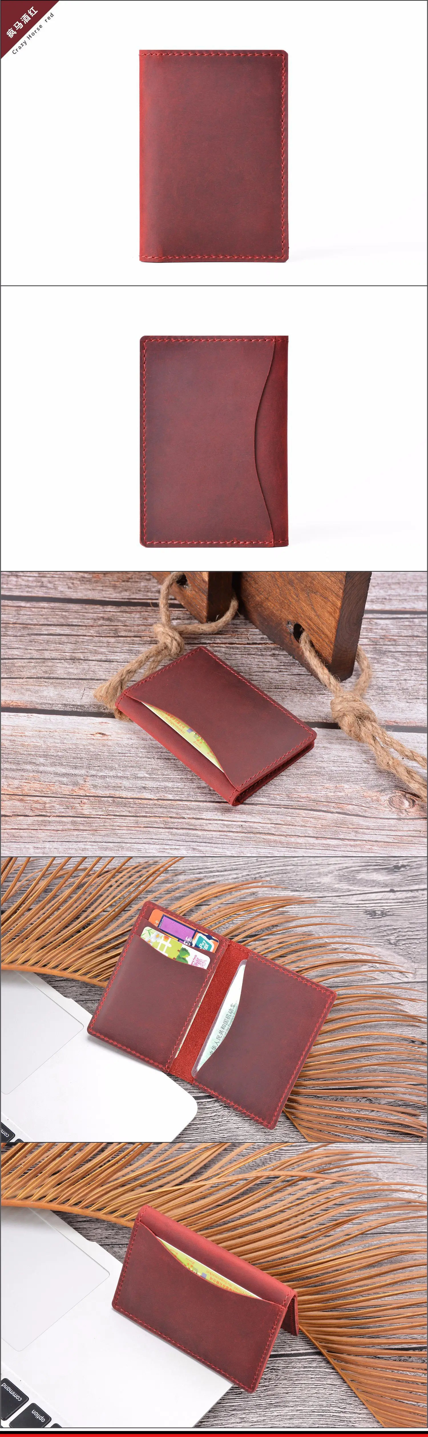 AIGUONIU Credit ID Card Holder Vintage Design Crazy Horse Leather Customized Business Men Women Wallet