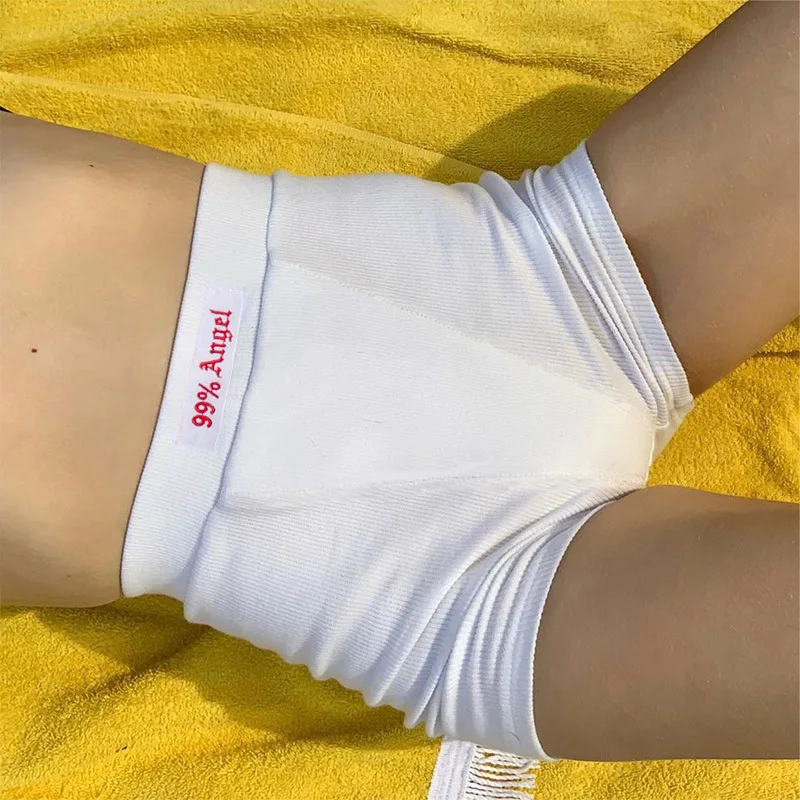 Summer White Letter Embroidery Biker Shorts Women Ribber Knit Black High Waist Casual Streetwear Shorts