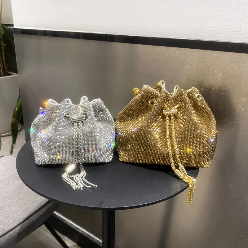 purses and handbags bags for women luxury Designer bucket clutch purse evening banquet bag Crystal rhinestone shoulder bag