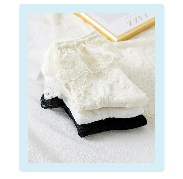 Woman Socks Lolita Style Black White Ruffle Socks Mesh Thin Lace Sweet Girls Japanese Fashion Lolita Cute Socks Calcetin Medias