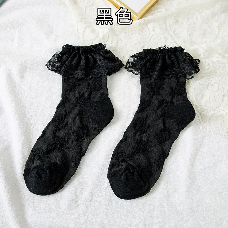 Woman Socks Lolita Style Black White Ruffle Socks Mesh Thin Lace Sweet Girls Japanese Fashion Lolita Cute Socks Calcetin Medias