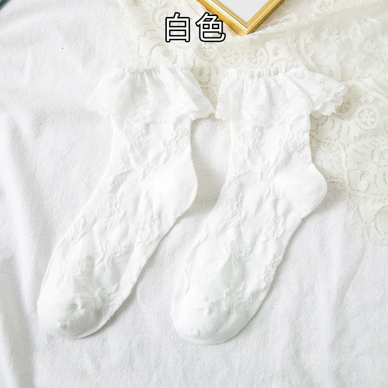Woman Socks Lolita Style Black White Ruffle Socks Mesh Thin Lace Sweet Girls Japanese Fashion Lolita Cute Socks Calcetin Medias