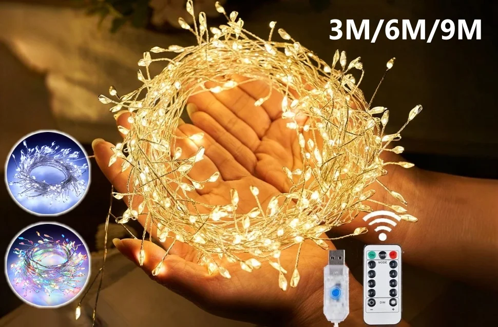 Christmas Lights LED Fairy String Curtain Lights 8 Mode Remote USB Festoon Christmas Decor For Home Holiday New Year Lamp