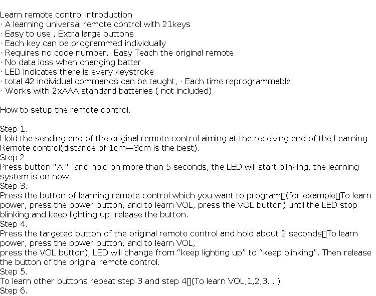 Universal Learn Remote Control 2 in 1 IR Code Copy for TV VCR STB DVD DVB Box Easy to Use Controller for Elderly People