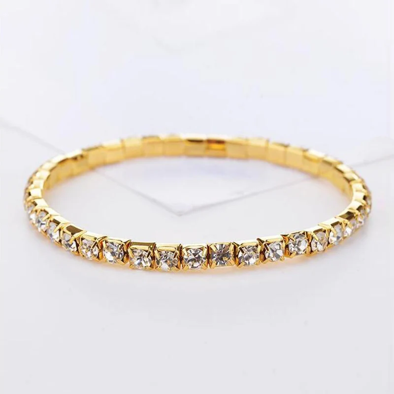 New Fashion Crystal Women's Bracelet Bangle Chains Crystal Gold Color Elastic Bracelets Hand Jewelry Wedding Accessories