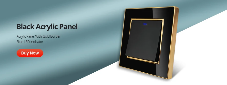 Wallpad Wall Black Acrylic Panel With Gold Border UK US Sockets And Switches 220V 1/2/3/4 Gang 1 2 3 Way Momentary Contact