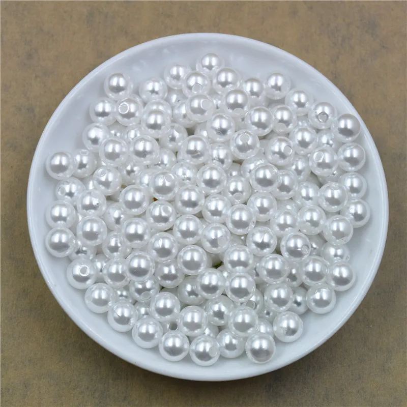 50-1000Pcs With Hole ABS Imitation Pearl Bead 4/6/8/10/12MM Round Plastic Acrylic Spacer Bead for DIY Jewelry Making Findings