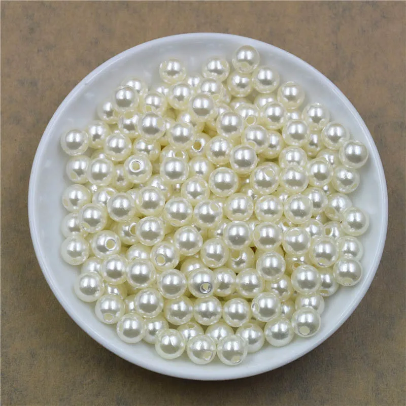 50-1000Pcs With Hole ABS Imitation Pearl Bead 4/6/8/10/12MM Round Plastic Acrylic Spacer Bead for DIY Jewelry Making Findings