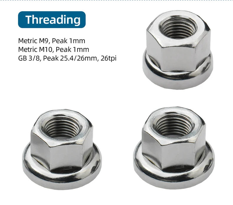 Dual Nuts Riveted for Fixed Gear Bicycle Front Rear Hub Fixing With Anti-skid Texture M9 M10 3/8 Inch Drum Axle Firm Mount