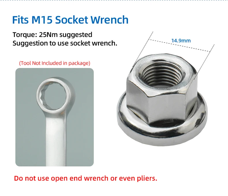 Dual Nuts Riveted for Fixed Gear Bicycle Front Rear Hub Fixing With Anti-skid Texture M9 M10 3/8 Inch Drum Axle Firm Mount