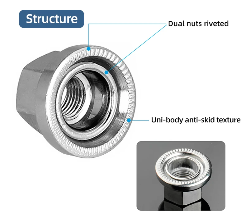 Dual Nuts Riveted for Fixed Gear Bicycle Front Rear Hub Fixing With Anti-skid Texture M9 M10 3/8 Inch Drum Axle Firm Mount