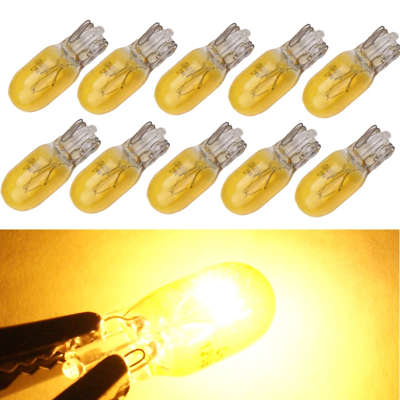 10pcs Yellow Color Car T10 W5W Halogen Bulbs 194 158 Side Wedges 12v 5w Xexon Lamp Instrument Light Reading Light Clearance Lamp