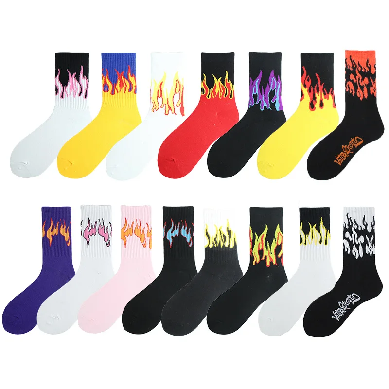 Unisex Flame Black White Yellow Fire Sokken Novelty Hip Hop Harajuku Socks Skateboard Calceines Mujer Street Skarpetki Socks