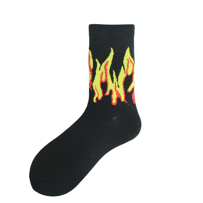 Unisex Flame Black White Yellow Fire Sokken Novelty Hip Hop Harajuku Socks Skateboard Calceines Mujer Street Skarpetki Socks