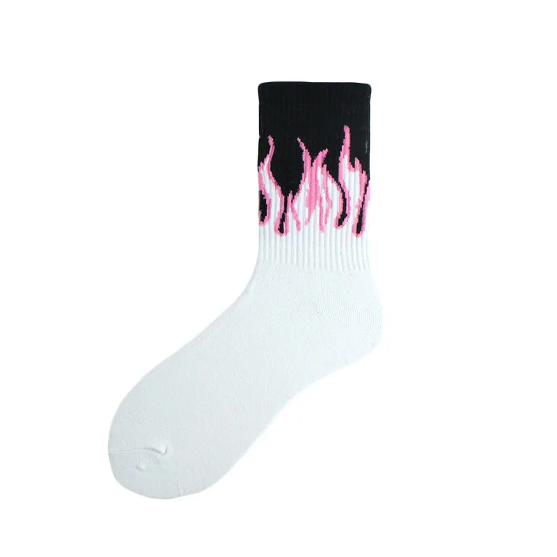 Unisex Flame Black White Yellow Fire Sokken Novelty Hip Hop Harajuku Socks Skateboard Calceines Mujer Street Skarpetki Socks