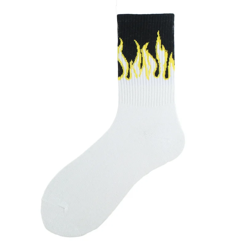 Unisex Flame Black White Yellow Fire Sokken Novelty Hip Hop Harajuku Socks Skateboard Calceines Mujer Street Skarpetki Socks