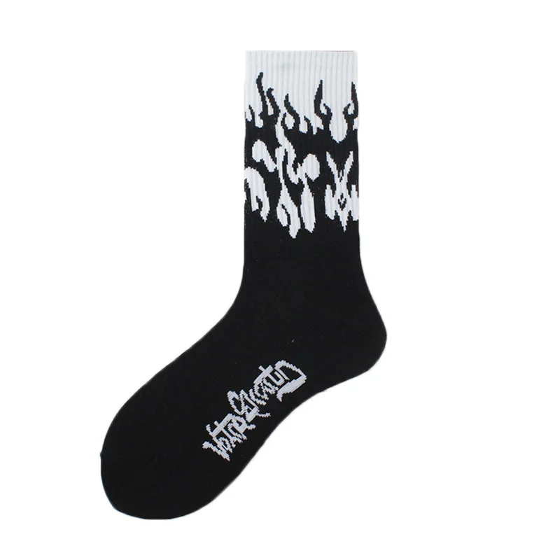 Unisex Flame Black White Yellow Fire Sokken Novelty Hip Hop Harajuku Socks Skateboard Calceines Mujer Street Skarpetki Socks
